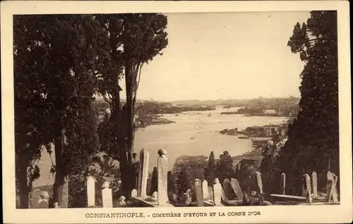 Ak Konstantinopel Istanbul Türkei, Eyoub-Friedhof und das Goldene Horn