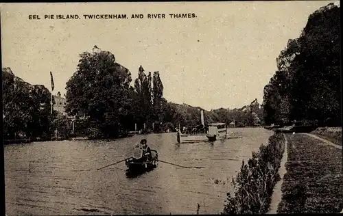Ak Twickenham London England, Eel Pie Island, Themse