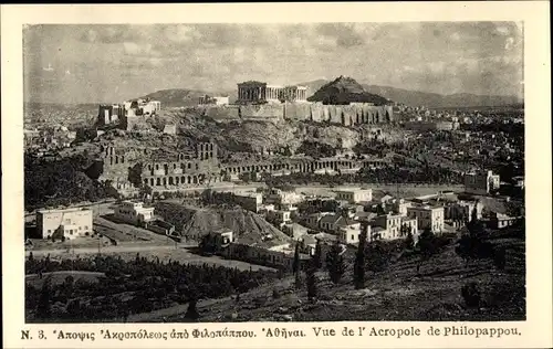 Ak Athen, Griechenland, Blick auf die Akropolis von Philopappou