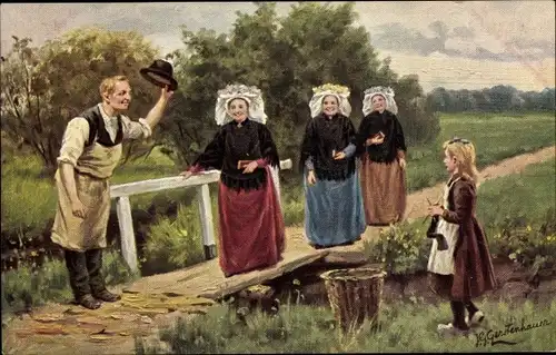 Künstler Ak Gerstenhauer, Johann Georg, Niederländisches Motiv, Frauen in Tracht