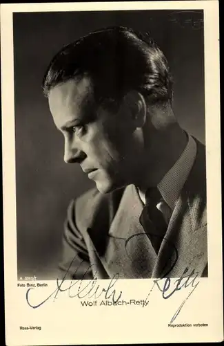 Ak Schauspieler Wolf Albach Retty, Portrait, Profil, Autogramm