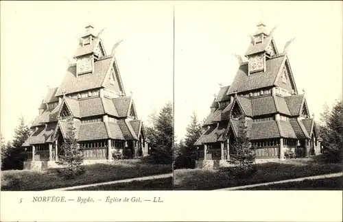 Stereo Ak Bygdo Norwegen, Église de Gol, Stabholzkirche