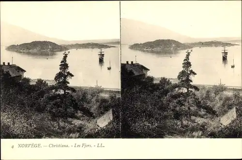 Stereo Ak Christiania Oslo Norwegen, Les Fjors, Schiffe, Umgebung