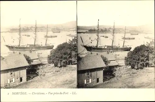 Stereo Ak Christiania Oslo Norwegen, Fort, Schiffe