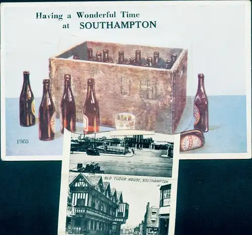 Leporello Ak Southampton Hampshire England, alte Stadtmauer, altes Tudor-Haus, Hauptstraße