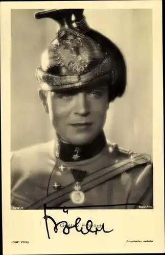 Ak Schauspieler Gustav Fröhlich, Portrait in Uniform, Filmkostüm, Autogramm