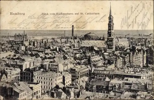 Ak Hamburg Mitte Altstadt, Blick vom Rathausturm auf St. Catharinen