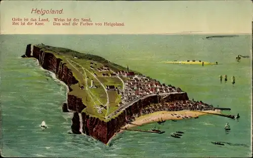 Ak Helgoland, Totalansicht, Oberland, Unterland, Hafen