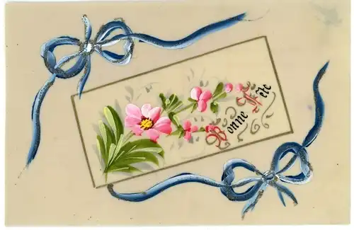 Zelluloid Ak Glückwunsch, Blumen, Schleifenband