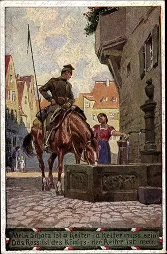 Lied Künstler Ak Hey, Paul, Volksliederkarten Nr. 37, Mein Schatz ist a Reiter, Ulan am Brunnen