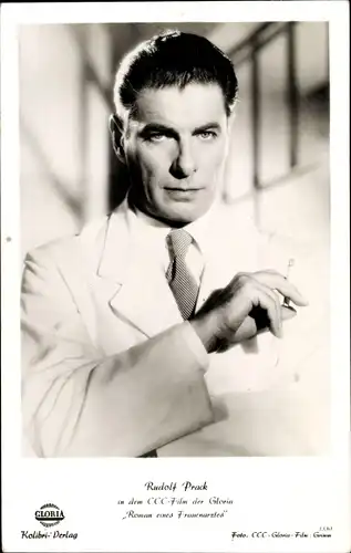Ak Schauspieler Rudolf Prack, Portrait mit Zigarette, Gloria, Roman eines Frauenarztes