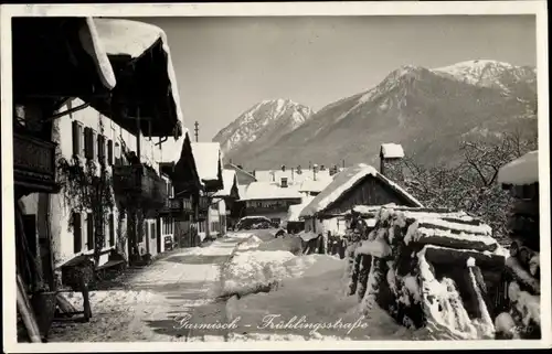 Ak Garmisch Partenkirchen in Oberbayern, Frühlingsstraße, Wank, Winteransicht