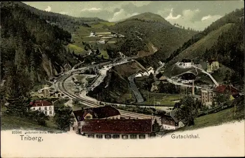 Ak Triberg im Schwarzwald, Blick in das Gutachthal, Bahnstrecke