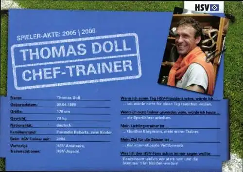 Autogrammkarte Chef-Trainer Thomas Doll, Hamburger SV
