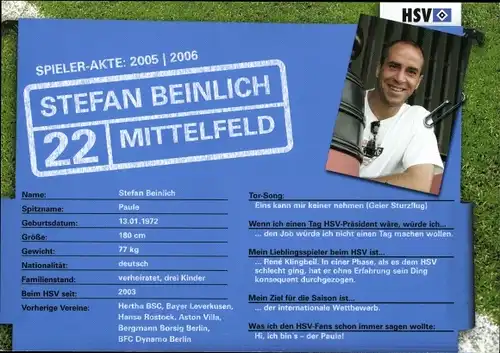 Autogrammkarte Fußballspieler Stefan Beinlich, Hamburger SV
