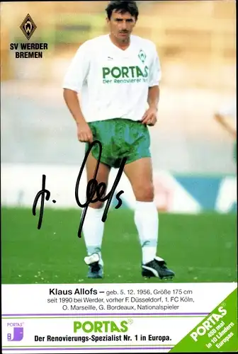 Ak Fußballspieler Klaus Allofs, Werder Bremen