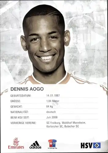 Autogrammkarte Fußballspieler Dennis Aogo, Hamburger SV