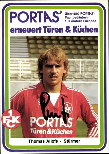 Autogrammkarte Fußballspieler Thomas Allofs, 1. FC Köln