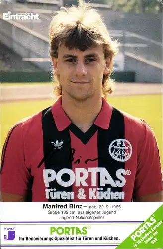 Ak Fußballspieler Manfred Binz, Eintracht Frankfurt, Autogramm