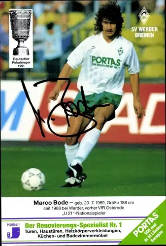 Ak Fußballspieler Marco Bode, Werder Bremen, Autogramm