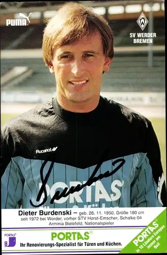 Ak Fußballspieler Dieter Burdenski, Werder Bremen, Autogramm