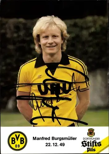 Ak Fußballspieler Manfred Burgsmüller, Borussia Dortmund, Autogramm
