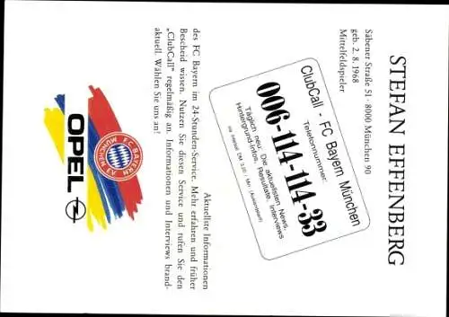 Autogrammkarte Fußballspieler Stefan Effenberg, Bayern München