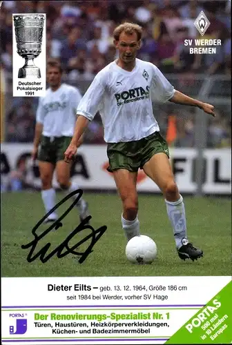 Ak Fußballspieler Dieter Eilts, Werder Bremen, Autogramm