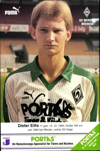 Ak Fußballspieler Dieter Eilts, Werder Bremen, Autogramm