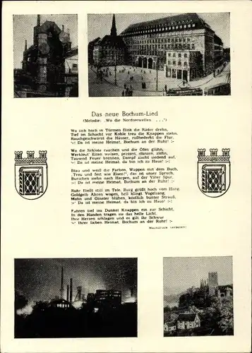 Ak Bochum im Ruhrgebiet, Bochum-Lied, Wappen, Teilansicht