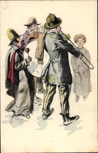 Künstler Ak Beauvais, Straßenmusiker, Männer mit Musikinstrumenten