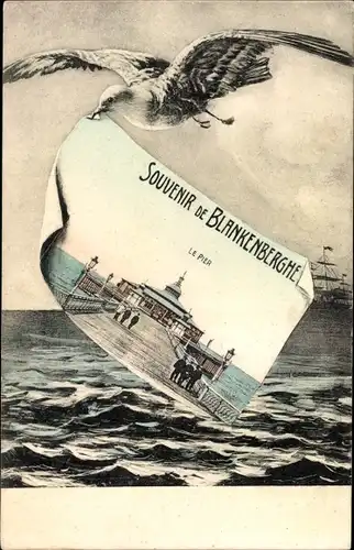 Ak Blankenberge Westflandern, Le Pier, Seebrücke, Möwe