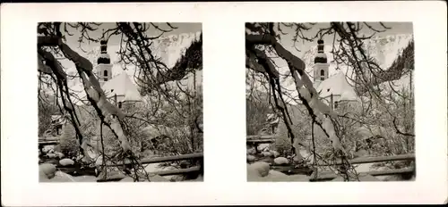 Stereo Raumbild Foto Schöne Heimat Nr. 4, Ramsau im Berchtesgadener Land Oberbayern, Kirche, Winter