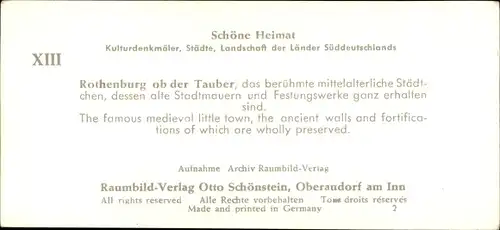 Stereo Raumbild Foto Schöne Heimat Nr. 13, Rothenburg ober der Tauber, Teilansicht, Stadtmauern