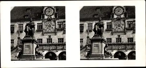 Stereo Raumbild Foto Schöne Heimat Nr. 15, Heilbronn am Neckar, Rathaus, Kunstuhr, Denkmal