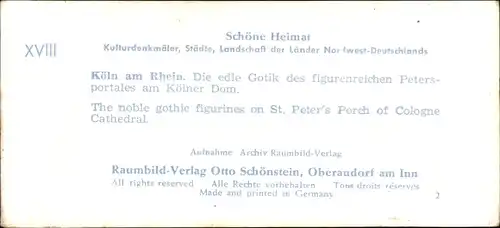 Stereo Raumbild Foto Schöne Heimat Nr. 18, Köln am Rhein, Petersportal am Dom