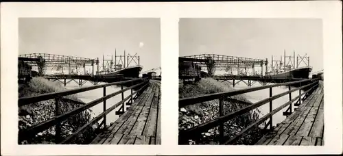 Stereo Raumbild Foto Schöne Heimat Nr. 2, Nordenham Oldenburger Land, Wesermündung, Verladebrücken