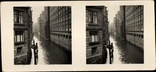 Stereo Raumbild Foto Schöne Heimat Nr. 18, Hamburg Altstadt, Fleet, Speicher, Kontorhäuser