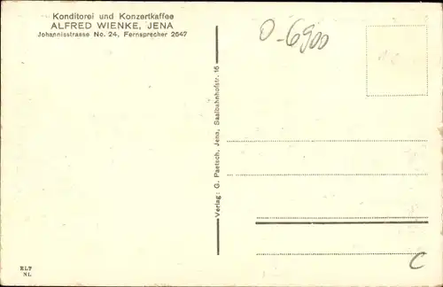 Ak Jena in Thüringen, Konditorei und Konzertkaffee Alfred Wienke, Billardsaal, Johannisstraße 24