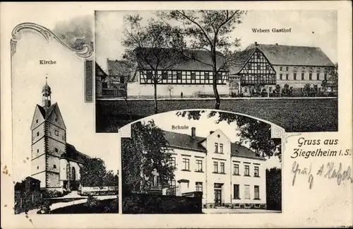 Ak Ziegelheim Nobitz Altenburger Land, Kirche, Schule, Webers Gasthof