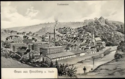 Künstler Ak Hirschberg an der Saale, Gesamtansicht, Fabrik