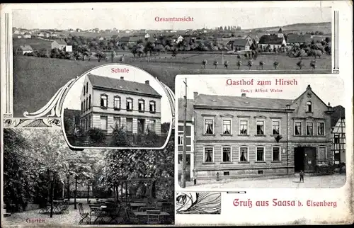 Ak Saasa Eisenberg in Thüringen, Gesamtansicht, Gasthof zum Hirsch, Schule