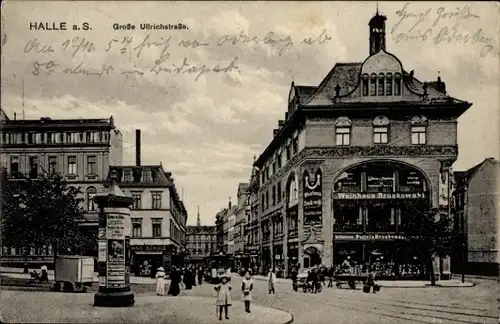 Ak Halle an der Saale, Große Ullrichstraße, Weinhaus Broskowski, Litfaßsäule