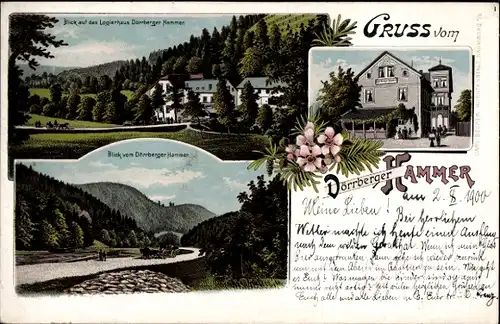 Litho Dörrberg Gräfenroda in Thüringen, Dörrberger Hammer, Logierhaus, Landschaftsmotiv