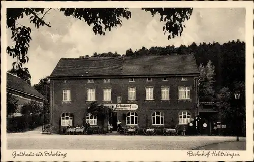 Ak Heldrungen in Thüringen, Gasthaus zur Erholung am Bahnhof, Tankstelle