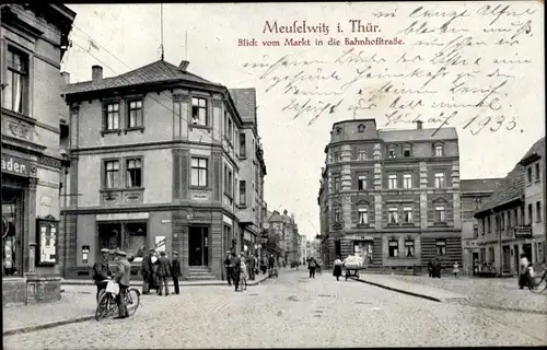 Ak Meuselwitz in Thüringen, Blick vom Markt in die Bahnhofstraße