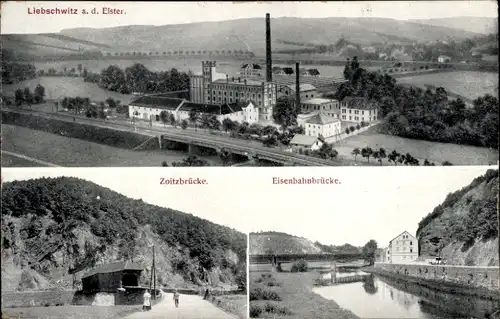 Ak Liebschwitz Gera in Thüringen, Fabrik, Zoitzbrücke, Eisenbahnbrücke