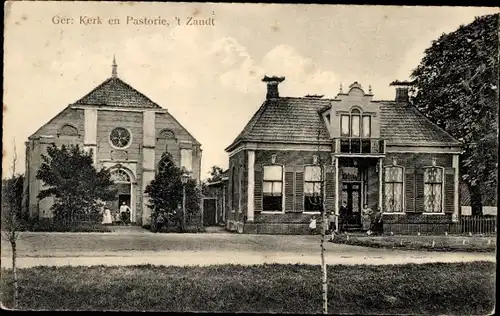 Ak 'T Zandt Groningen, Ger. Kirche und Pfarrhaus