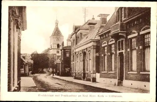 Ak Uithuizen Groningen Niederlande, Hoofdstraat, Postkantoor, Ned. Rev. Kirche