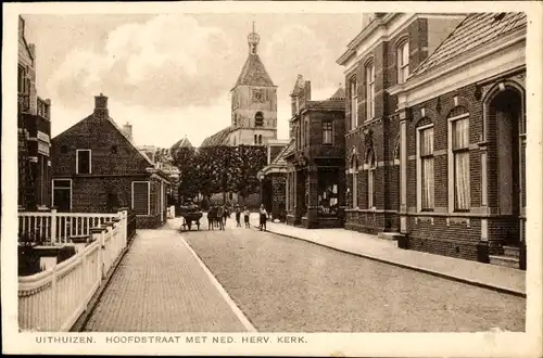 Ak Uithuizen Groningen Niederlande, Hoofdstraat, Ned. Rev. Kirche